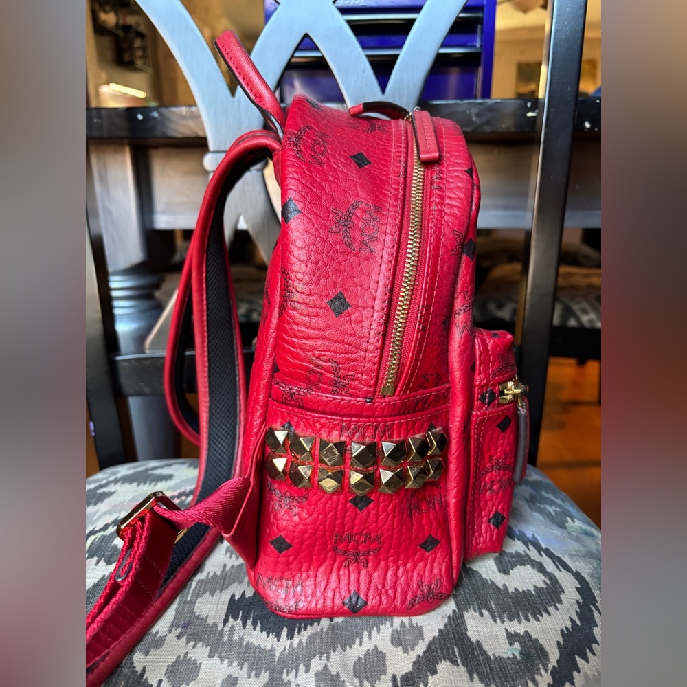 Authenticated Mcm Backpack, Red - image 4